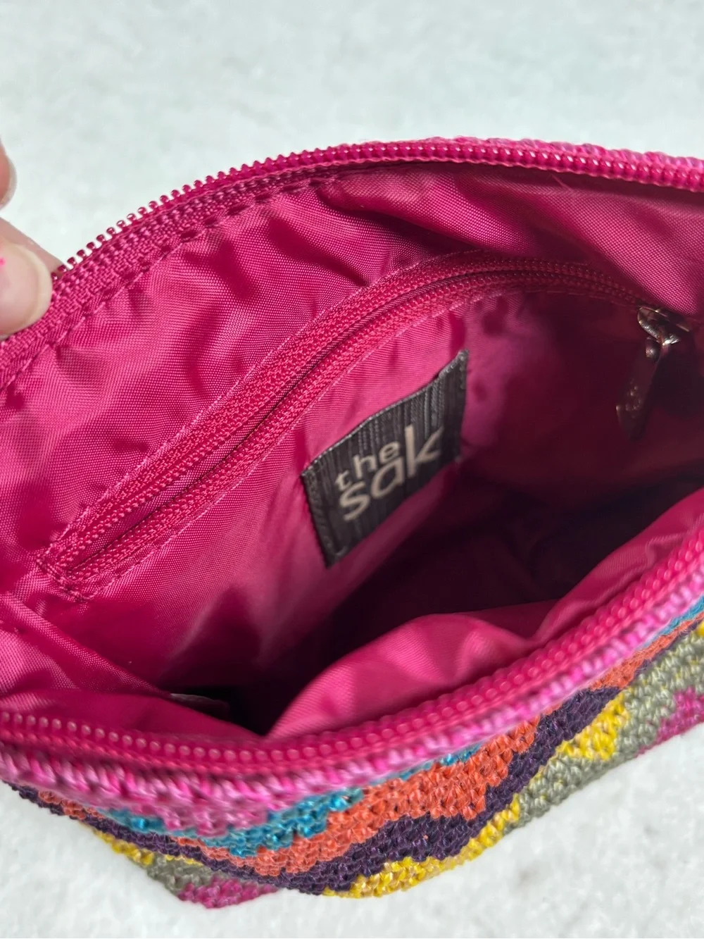 The Sak Colorful Crochet Zip Pouch Cosmetic Bag Boho Small Multi Color